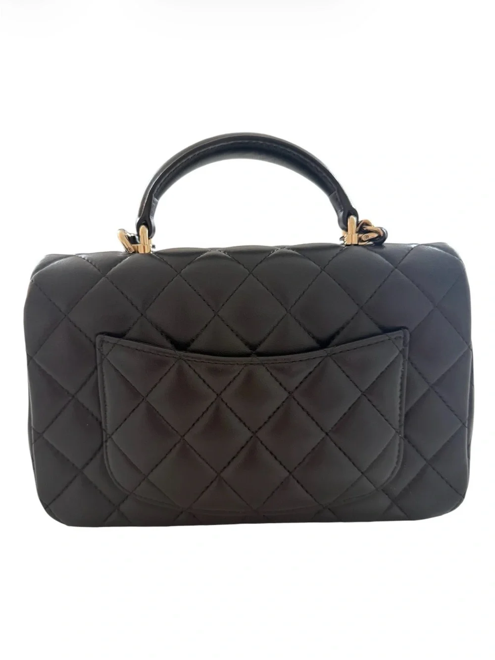 CHANEL Black Quilted Leather Top-Handle Crossbody with Gold-Tone Hardware